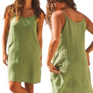 Womens Linen Dress Medium Mini Lagenlook Fairy Minimalist Peasant Bohemian